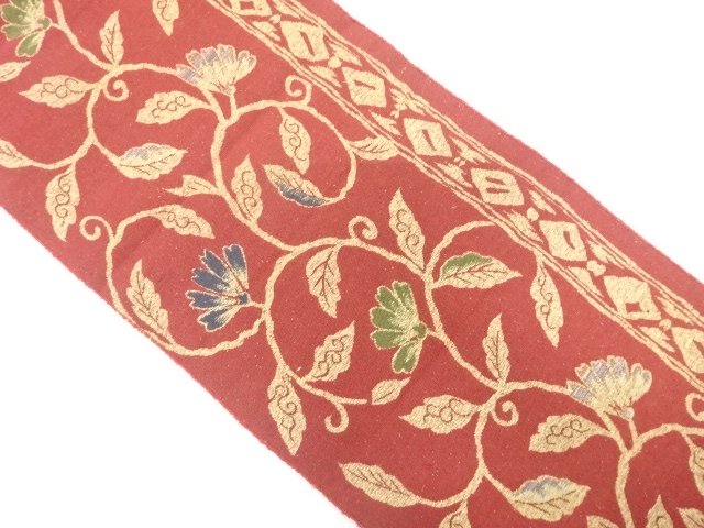 JAPANESE KIMONO / ANTIQUE NAGOYA OBI / SILK / TSUMUGI / WOVEN FLOWER ARABESQUE